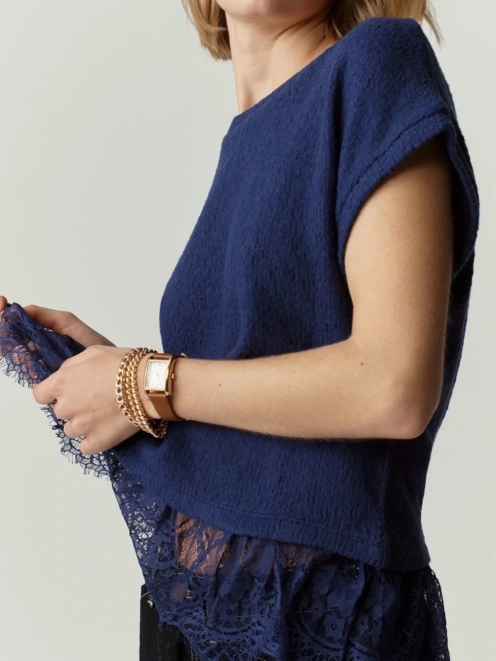 Anthropologie Maeve Ruffled Lace Tee Top